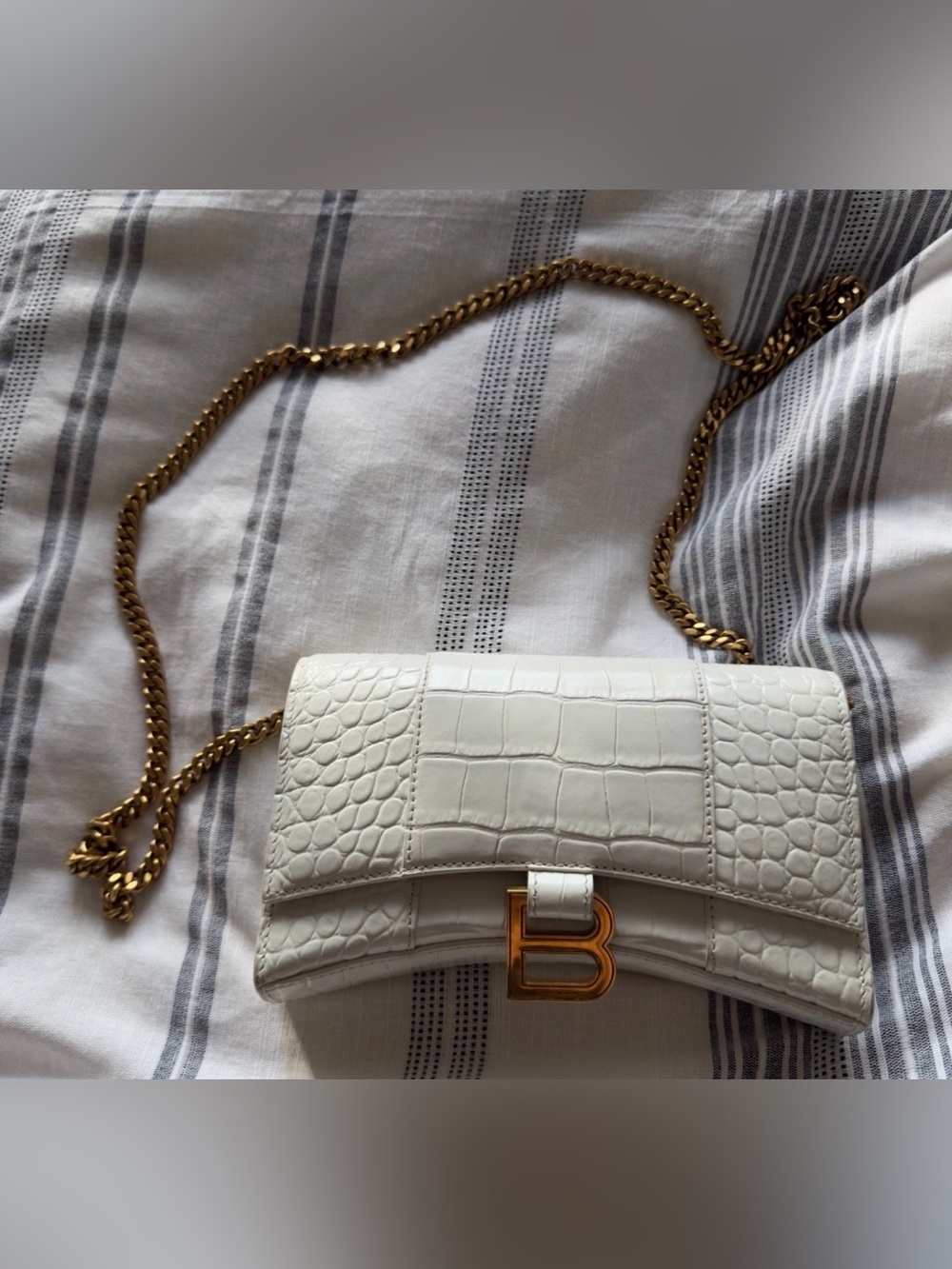 Authentic Balenciaga Hourglass Small Croc-Embossed bag